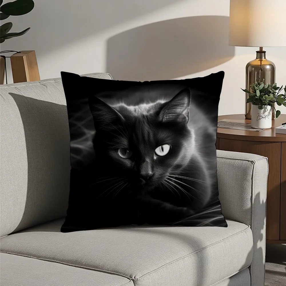 Black Cat Cute Kitty Pillow Case Plush Fabric Soft  Pillowcase Double Sided Print Cushion Cover Household Gifts