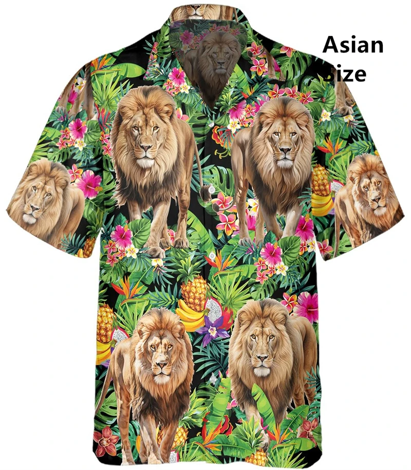 Cute Animal Lion Graphic Shirts For Men Hawaiian Women Beach Tropical Shirt Flower Female Top Man Designer Clothes Camisas Tees