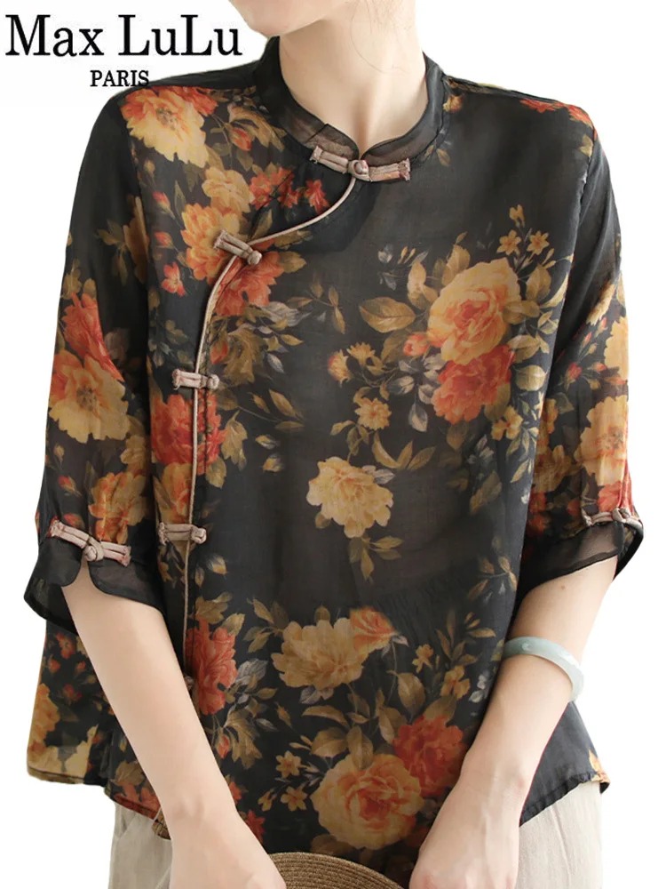 

Max LuLu 2024 Summer Chinese Printed Tops Womens Fashion Loose Linen Shirts Ladies Casual Floral Blouses Luxury Classic Clothes