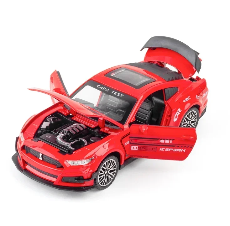 1:32 Ford Mustang Gt500 Supercar Legering Automodel Geluid Terugtrekken Auto 4 Open Deur Kindercadeaus Speelgoed