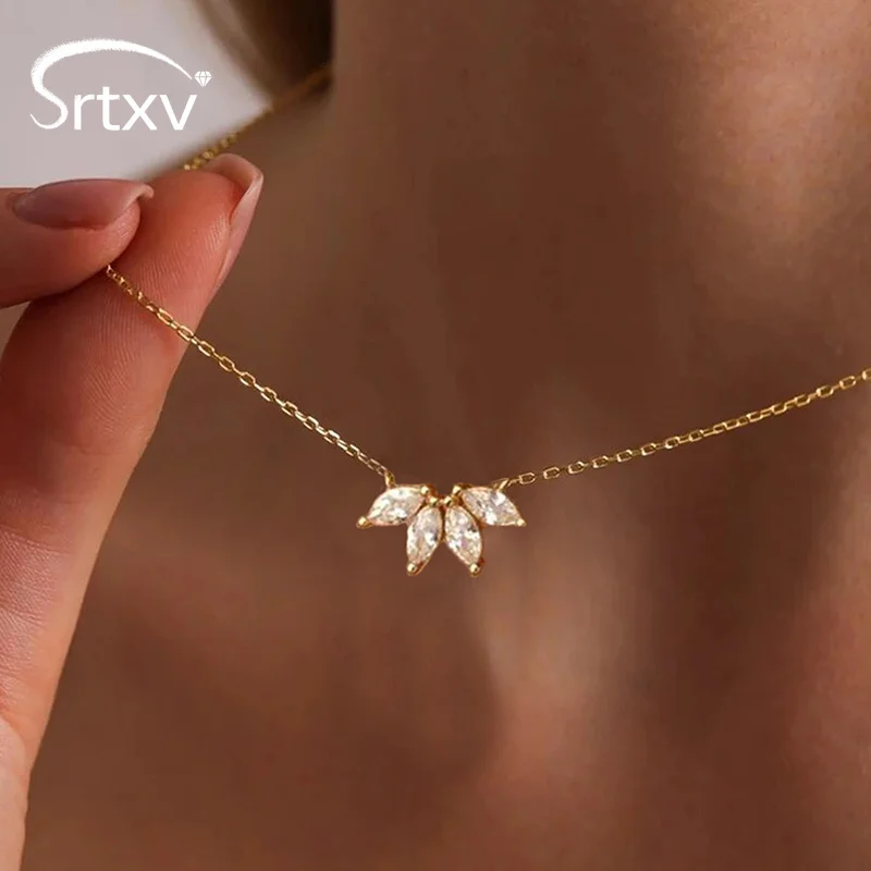 Marquise Cut 5A Zircon Pendant Necklace for Women Girls Wedding S925 Sterling Silver Neck Chain Jewelry Birthday Party Gift New
