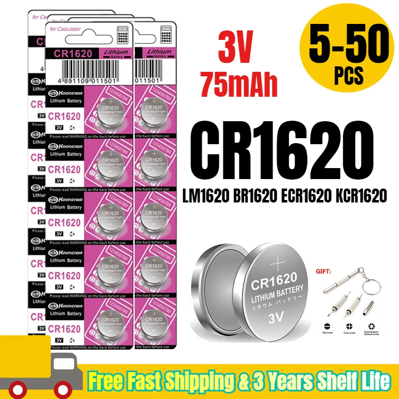 5-50pcs CR1620 3V Lithium Battery High-Capacity 75mAh LM1620 BR1620 ECR1620 KCR1620 1620 5009LC Coin Cells Watch Toys Batteries