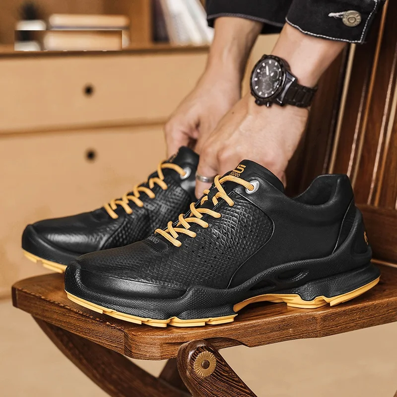 

Men Casual Shoes First Layer Cowhide Genuine Top Grain Leather Men Walking Shoes Leisure Sports Office Worker Shoes