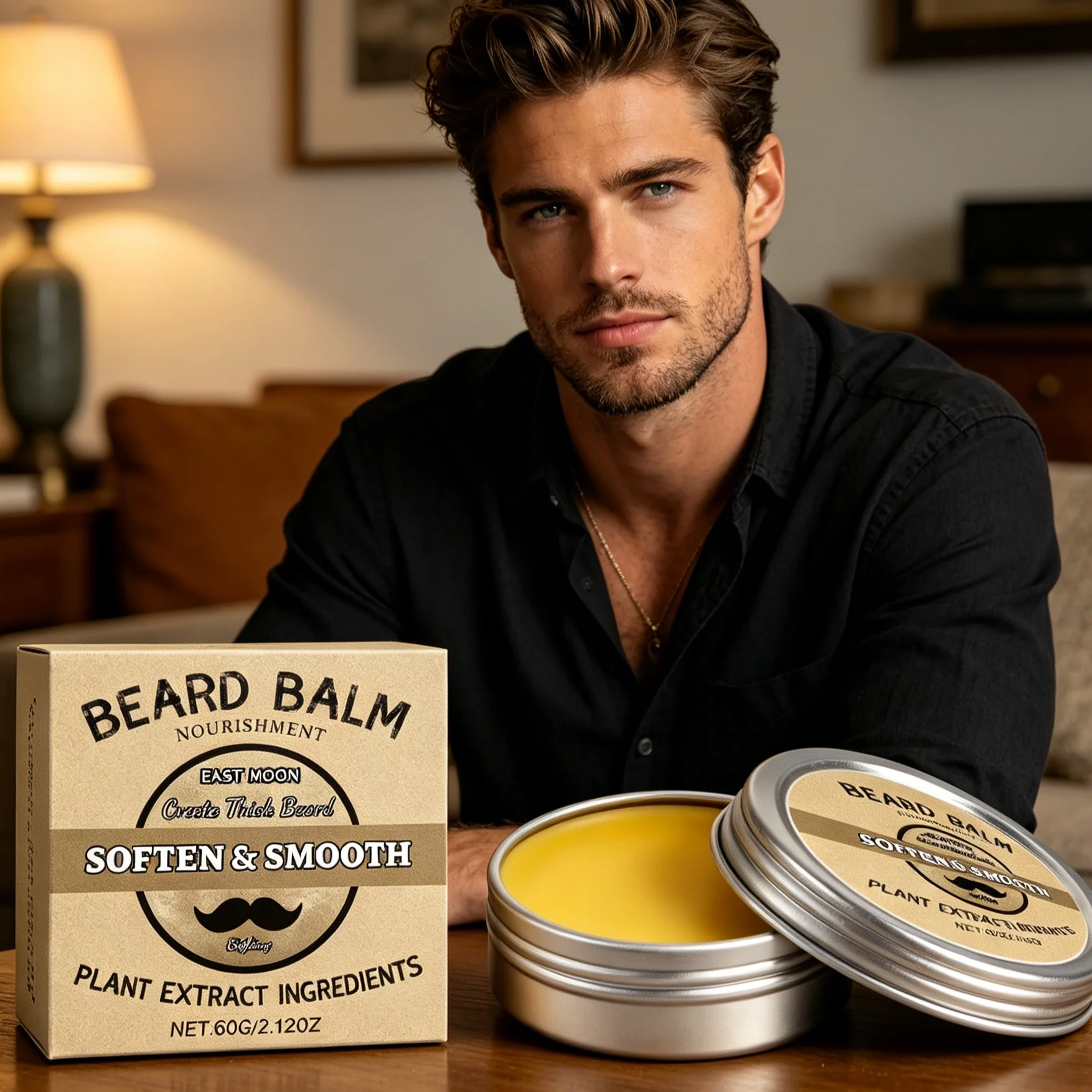 Men Natural Beard Balm Wax Beard Conditioning Oil Deep Moisturizing Smoothing Thicken Moustache Styling Professional Care Cream