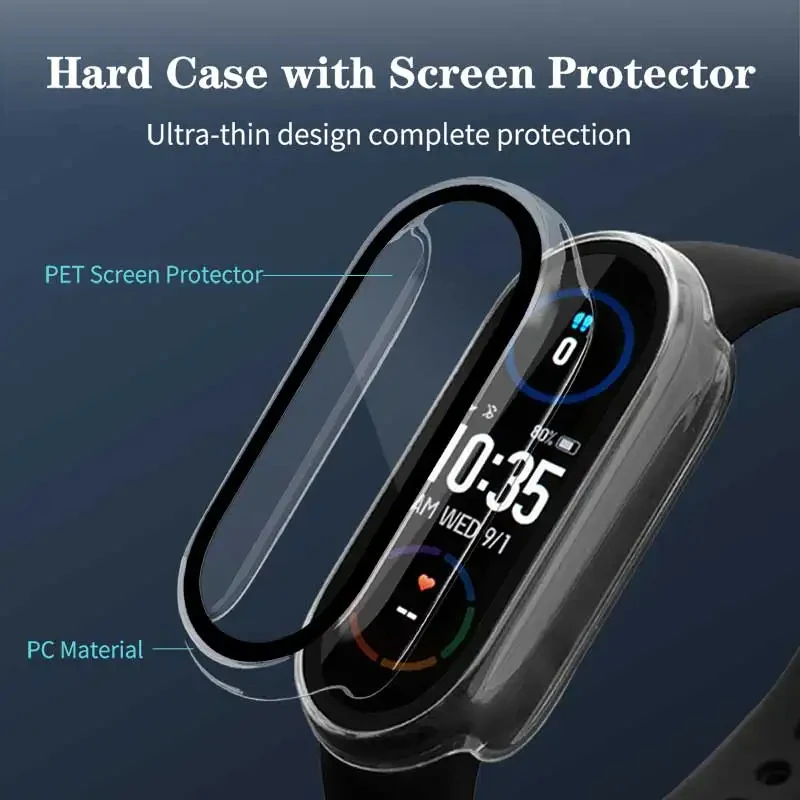 Tempered Glass+PC Case For Xiaomi Mi Band 8 Cover Shockproof Full Hard Screen Protector correa For Xiaomi Mi Band8 Accessories