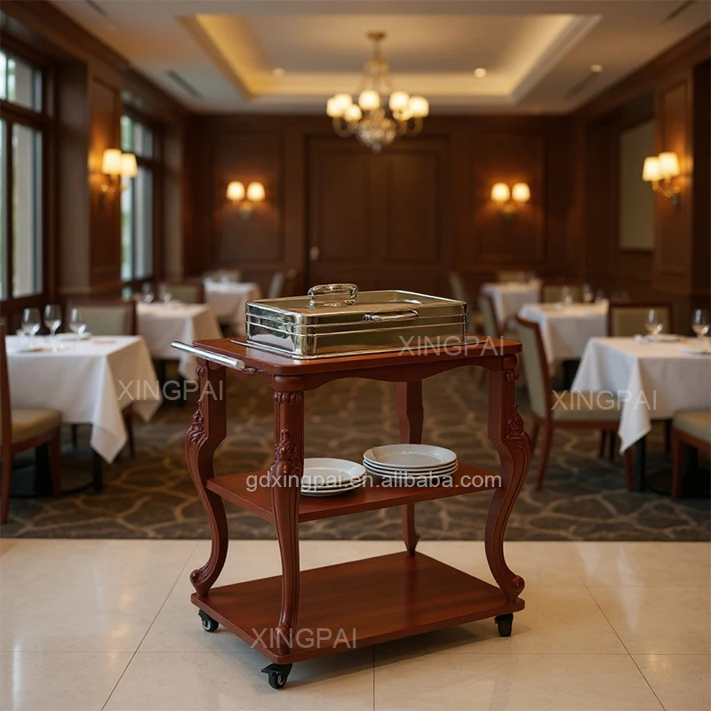 

Commercial 3-Tier Rectangular Wooden Food Serving Storage Food Hotel Cart Restaurant Buffet Event Hotel Trolley
