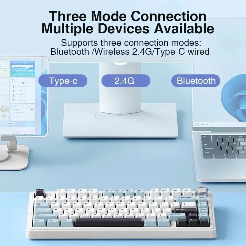 

2,4G Беспроводная/Bluetooth/проводная игровая механическая клавиатура RGB по индивидуальному заказу 75% раскладка Прокладка структура Игровая клавиатура для ПК