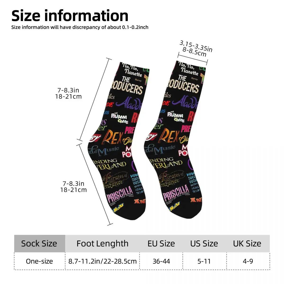 Broadway Musicals Socks Harajuku Super Soft Stockings All Season Long Socks Accessories for Man's Woman's Christmas Gifts