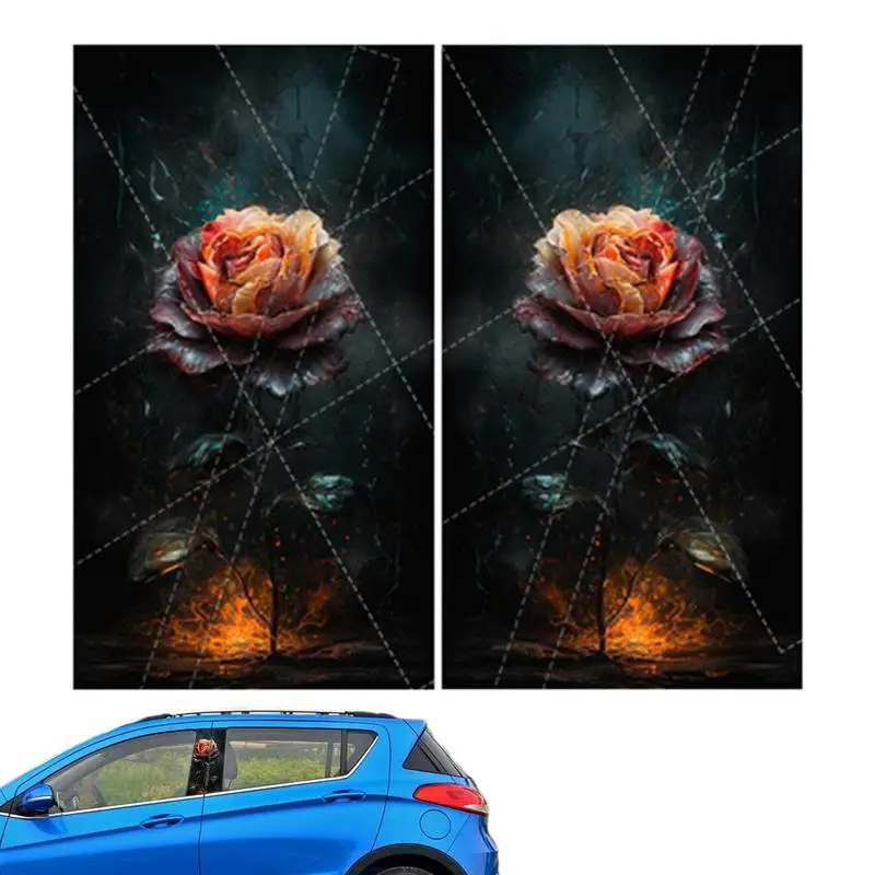 Car Pillar Decals Waterproof B-Pillar Roses Sticker 2X Car Center Pillar Stickers For Car Window Door Elegant Flower Sticker