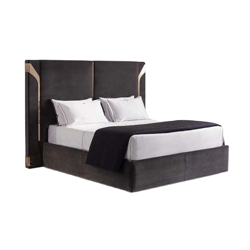 

Light luxury modern fabric double, metal solid wood adult 1.8 meters master bedroom marriage bed