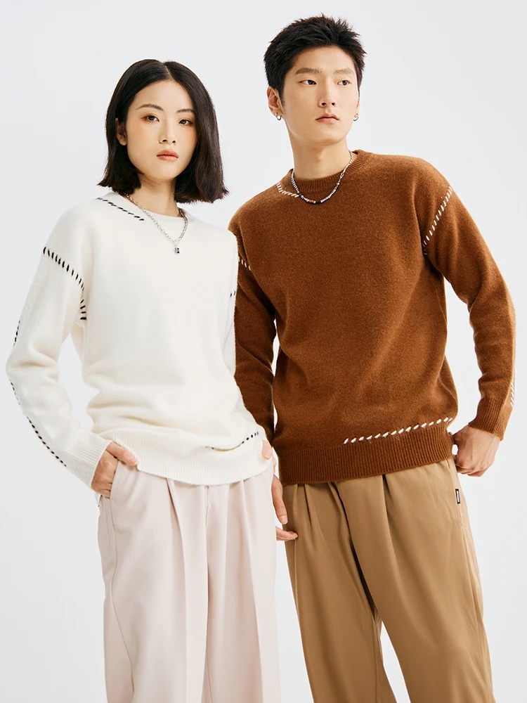 

Men Women Couple Suit Wool Sweater Autumn Winter O-neck Long Sleeve Pullover Thick Casual Loose 100% Merino Wool Knitwear Tops