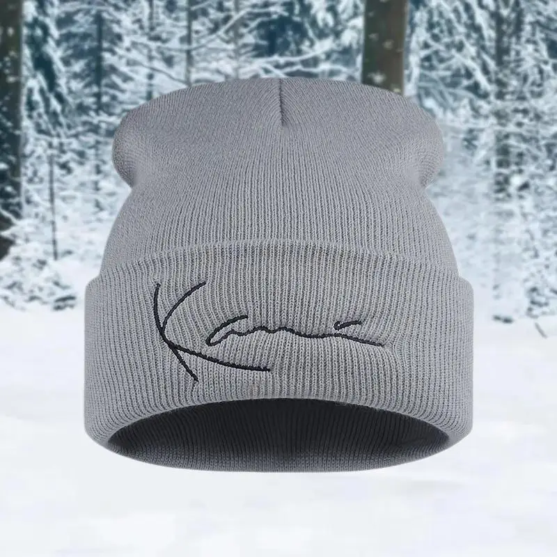 قبعة كارل كاني الرجعية المطرزة محبوك للرجال والنساء الشتاء الدفء مقنعين محبوك قبعة #5