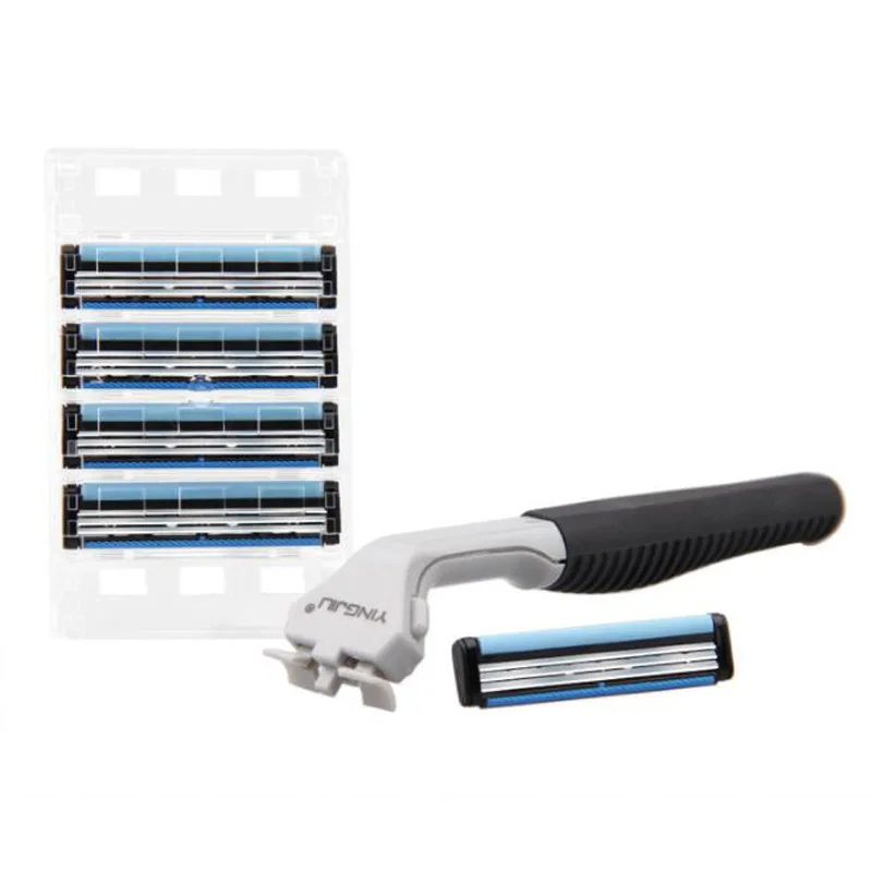 YINGJILI HL-3006 3 레이어 면도기 1 면도기 홀더 + 5 블레이드 교체 면도기 헤드 카세트 면도기 세트 남성용 페이스 나이프