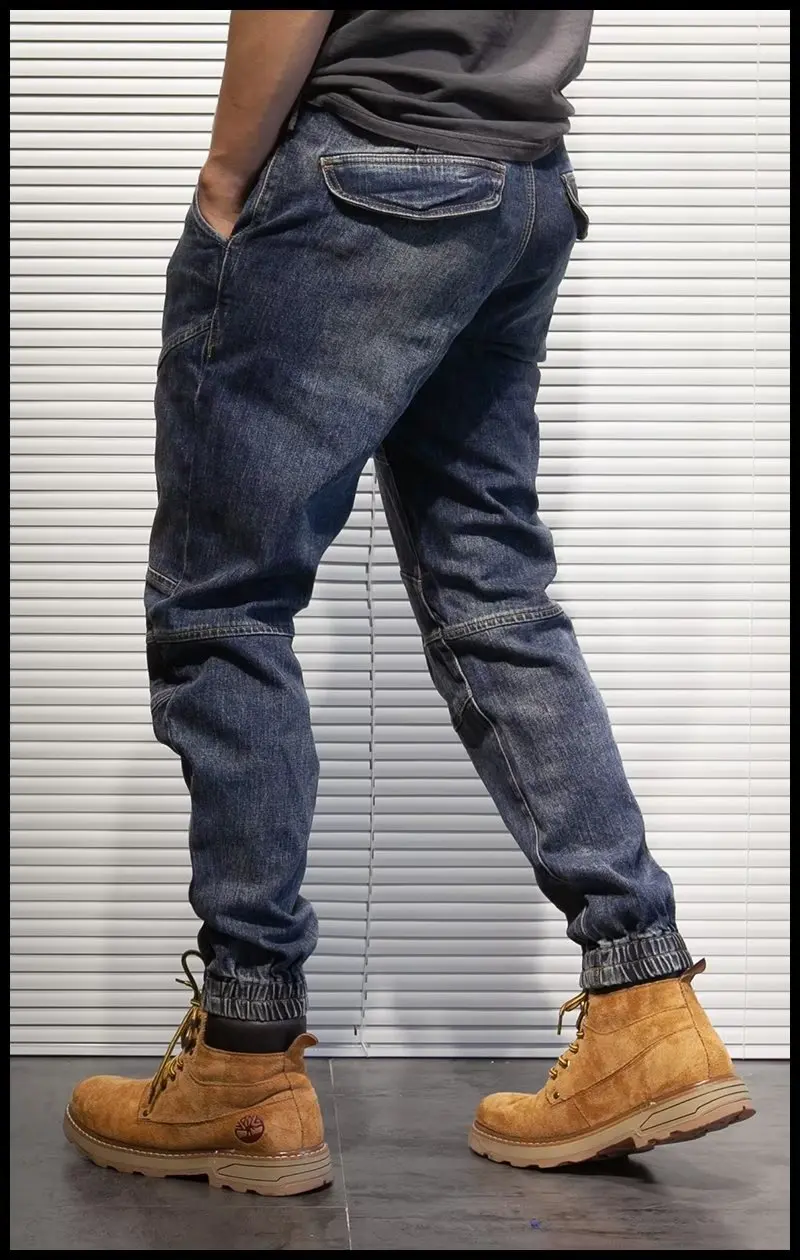 Jeans Men Cotton Denim Trousers Multi Pocket Cargo Jeans Fashion Denim Pants Side Pockets Pants