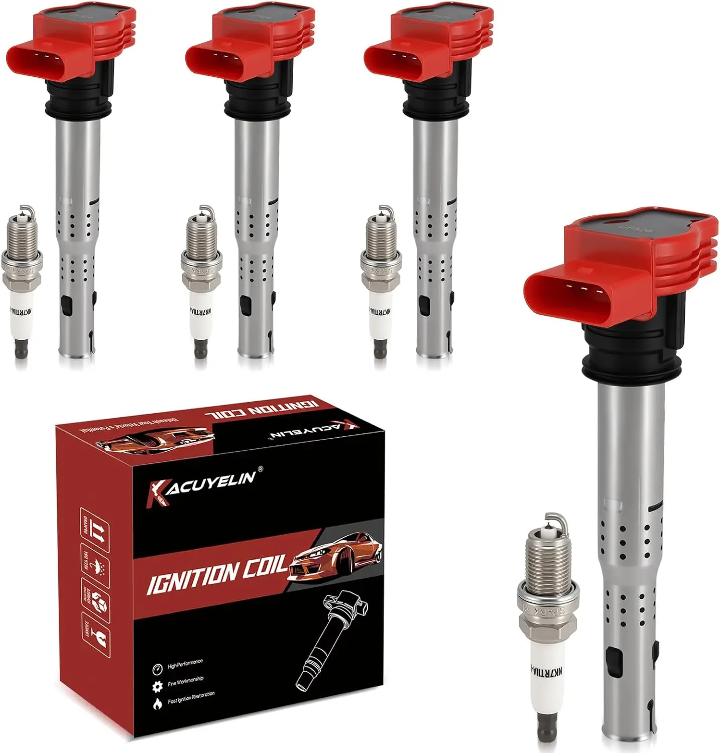 

Комплект из 4 катушек зажигания UF529 и иридиевых свечей зажигания (2 шт. каждого) для Audi A4, A6, VW CC, Passat GTI 2008-2016 с двигателем 2.0T