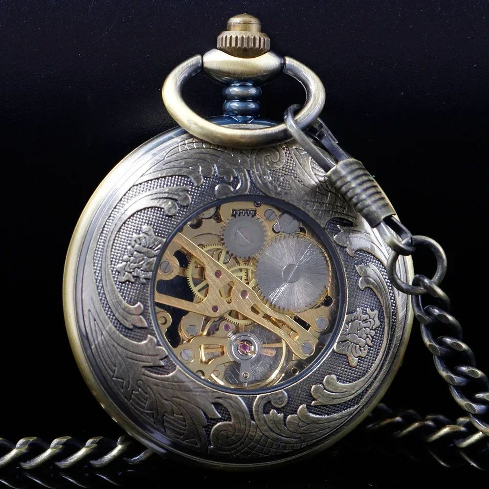 Matte Copper Case Winding Mechanical Pocket Watch Women Men Luxury Gift Retro Chain Mechanical Pocket Timepiece Unisex PJX1659