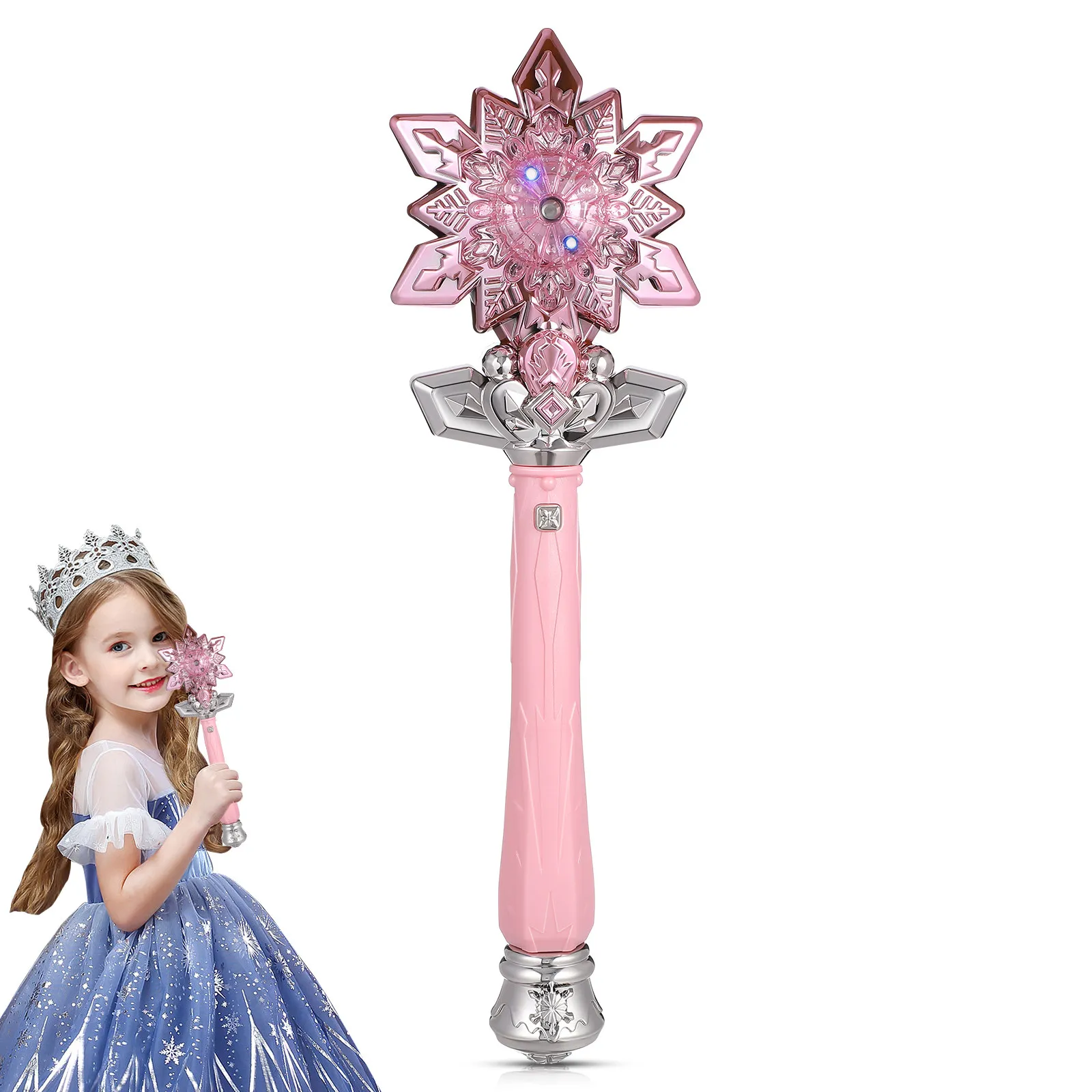 

Light Up Snowflake Wand for Kids Spraying Mist Effect Sparkling Lights Melodic Sound Winter Holiday Costume Play Prop