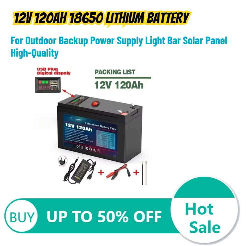 12V 120Ah 18650 Lithium Battery for Outdoor Backup Power Supply Light Bar Solar Panel High-Quality Rechargeable Battery