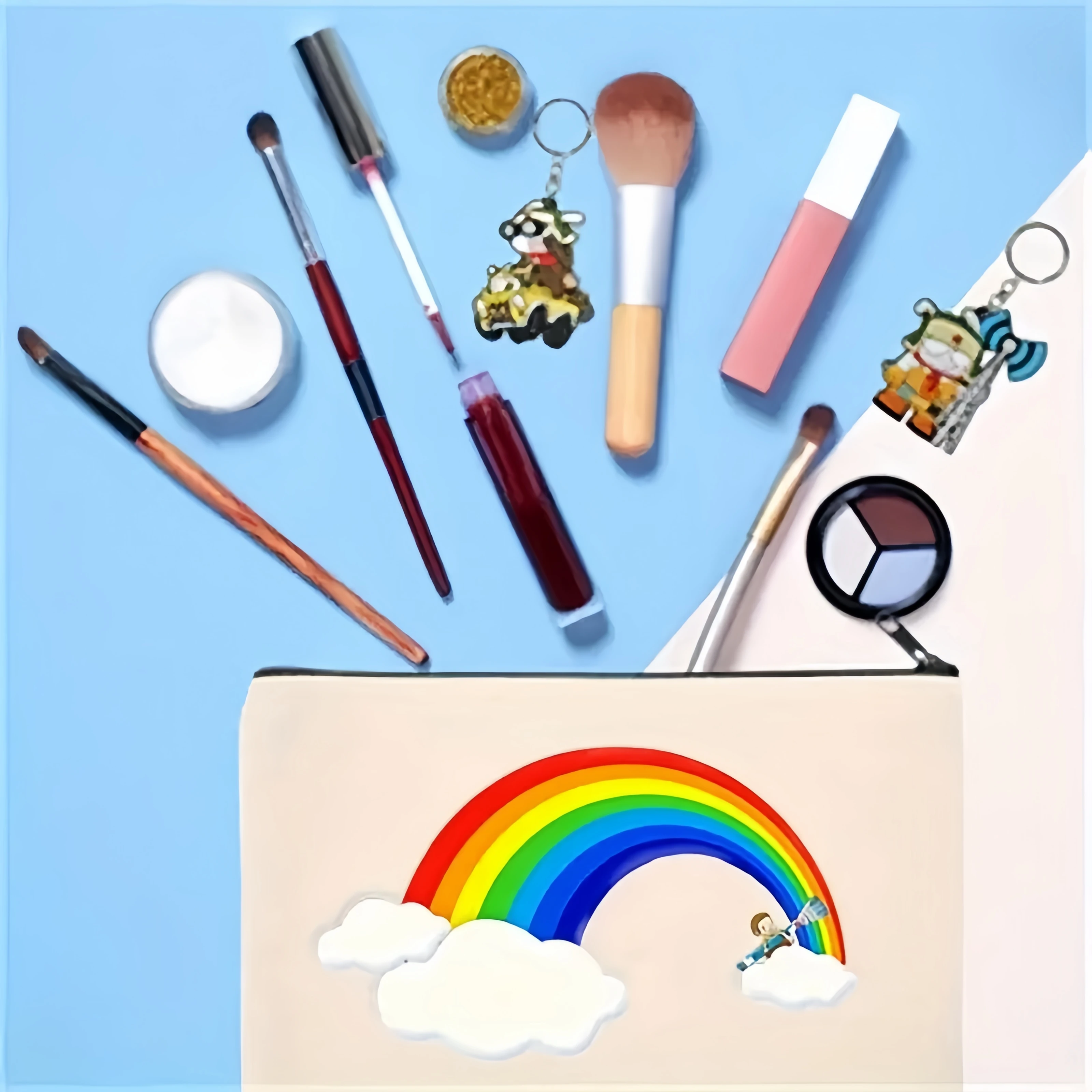 5 Buah Kantong Ritsleting Kanvas Kosong, Tas Rias Tempat Pensil untuk Kosmetik & Kerajinan DIY, Hari Kemerdekaan