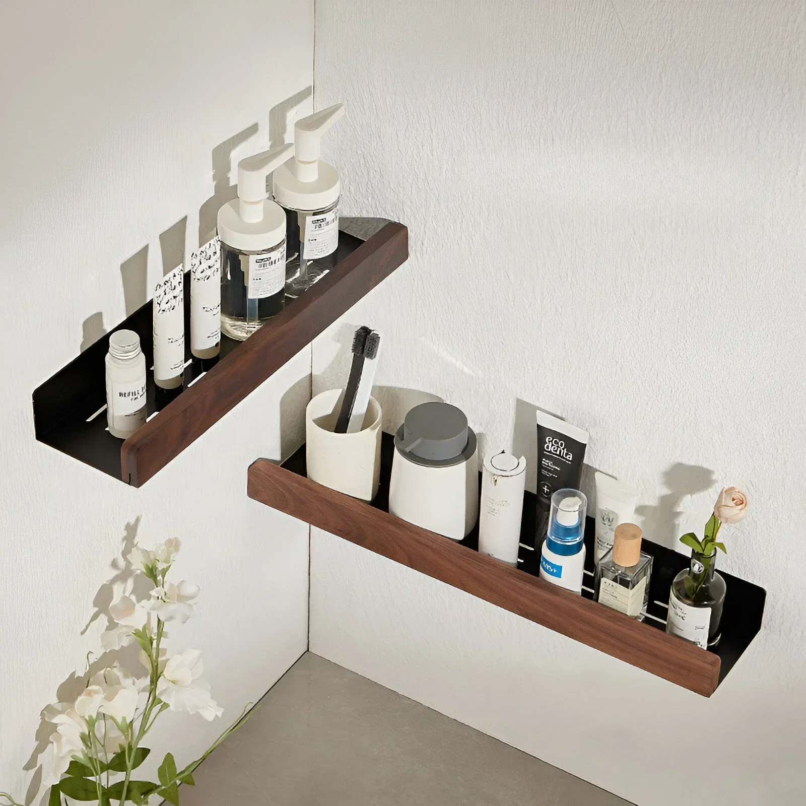 Black Walnut Wood Bathroom Storage Shelf Wall Mounted Toilet Non Perforated Bathroom Storage Rack  Bathroom organizer