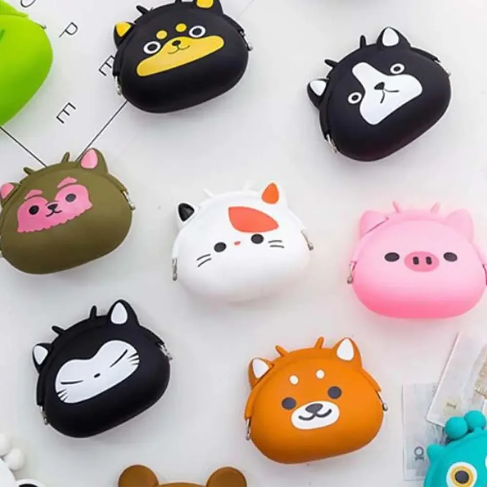 Solid Color Cartoon Silicone Coin Purse INS Mini Small Animal Wallet Portable Waterproof Data Cable Storage Bag Gift