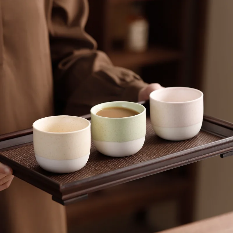 Coarse Pottery Ceramic Craft Ceramic Retro Chinese Kung Fu Teacup Round Creative Ceramic Matte Glaze Coffee Drinking Utensils
