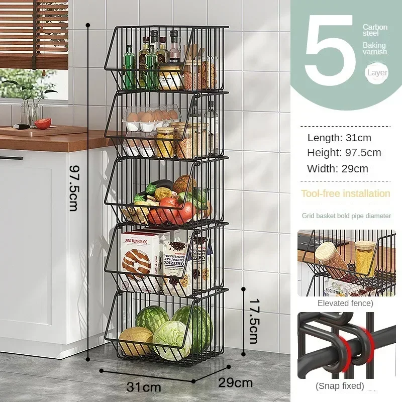 Fruit Vegetable Dog Toy Kitchen Bedroom Multi-Layer Storage Basket Rack Stackable Basket Cart Easy To Install with Wheels