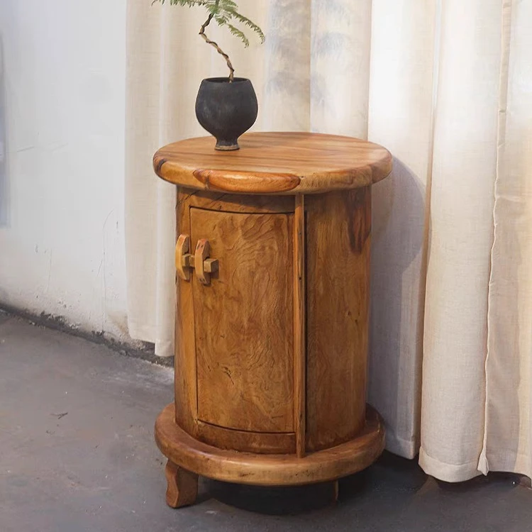 

Wabi Sansan Bedside Table Elm Locker Cylinder Balcony Small Medieval Solid Wood