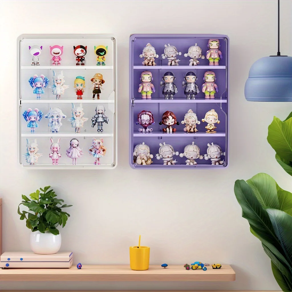 

Wall-Mounted Storage Box With Lid For Action Figures Toys Magnetic Suction Display Organizer For Blind Box Dustproof Storage Box