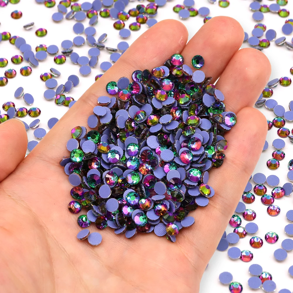 QIIY SS6-SS30 Green Volcano High Quality Glass Crystal Hot-Fix Rhinestones Flatback Glitter Strass Stones For DIY Fabric Garment