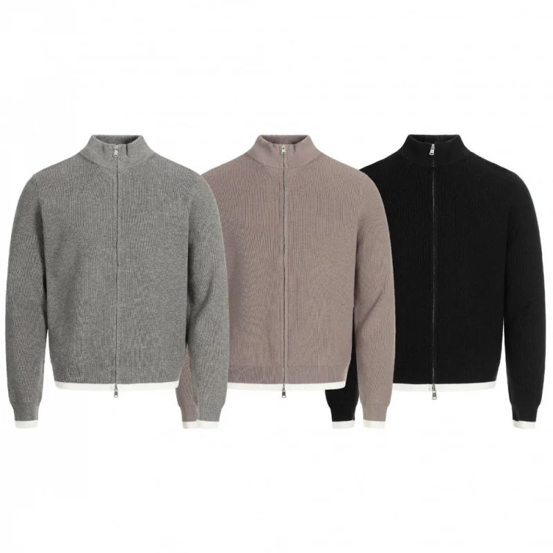 Men's Gray Zip-Up Mock Neck Cardigan, 2025 Autumn Trend Clean Fit Warm Thermal Knitted Casual Outerwear