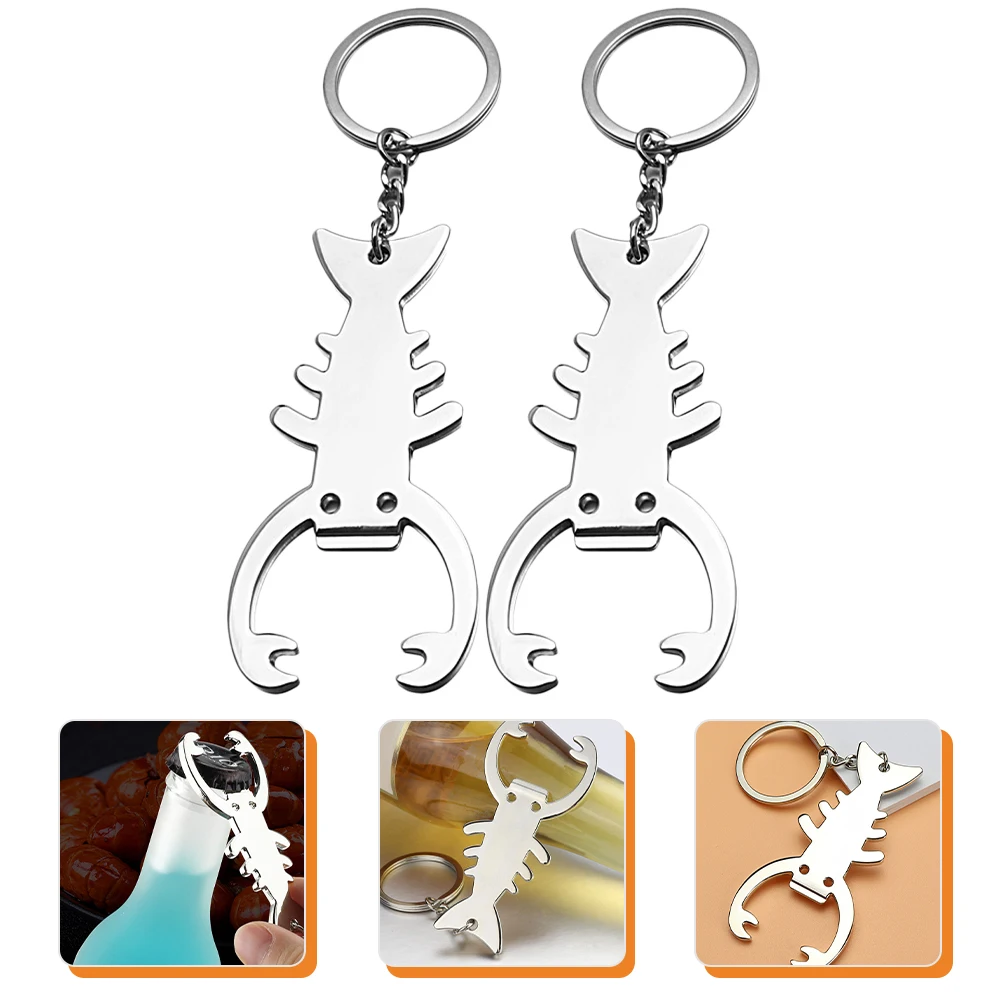 

2 Pcs Bottle Opener Keychain Metal Rings with Clip Lobster Funny Keychains Beverage Charm Accessories Shrimp