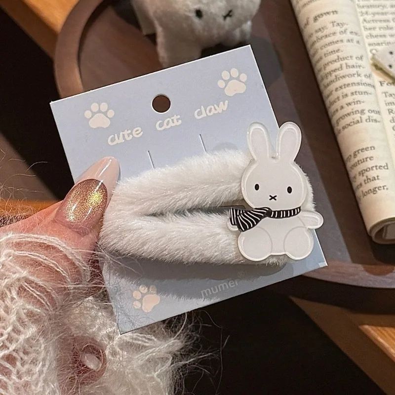 New Kawaii Miffy Scarf Rabbit Fur Velvet Hair Clip Cute Girl Student Bangs Broken Hair Clip Headband