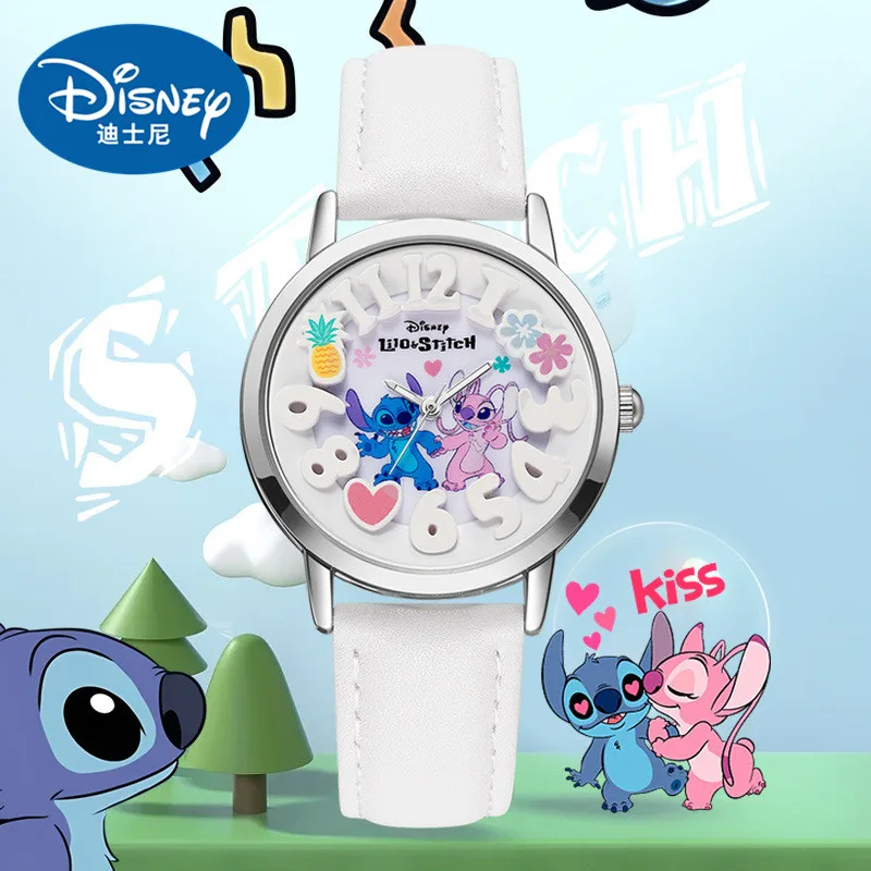 Disney For Children Watch Stitch Lilo Lotso Toy Story Kids Cute Cartoon 3D Convex Scale Quartz Wristwatch Student Teenager Clock