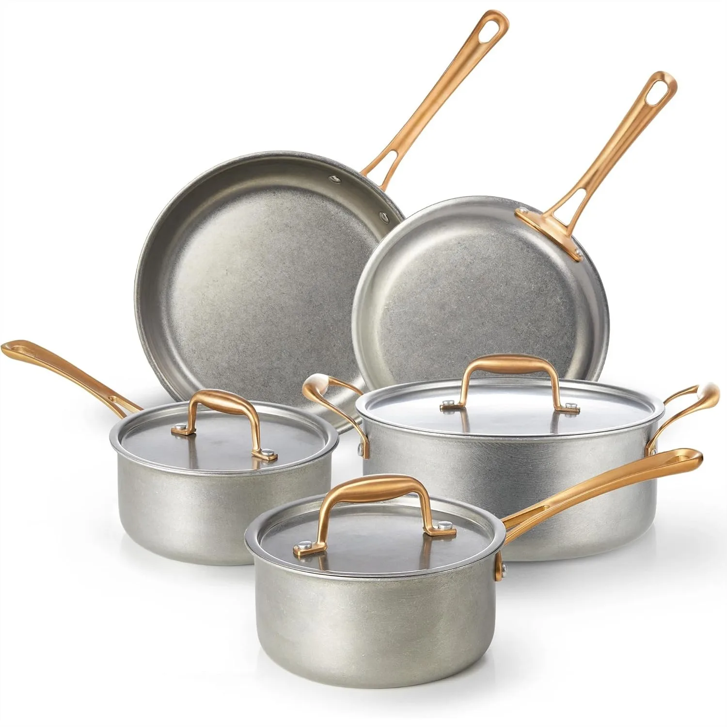Vintage Stainless Steel Pots and Pans Set 8 Pcs, Tri-Ply Cookware with Frying Pans, Saucepans, Oven Safe up to 500°F, Induction