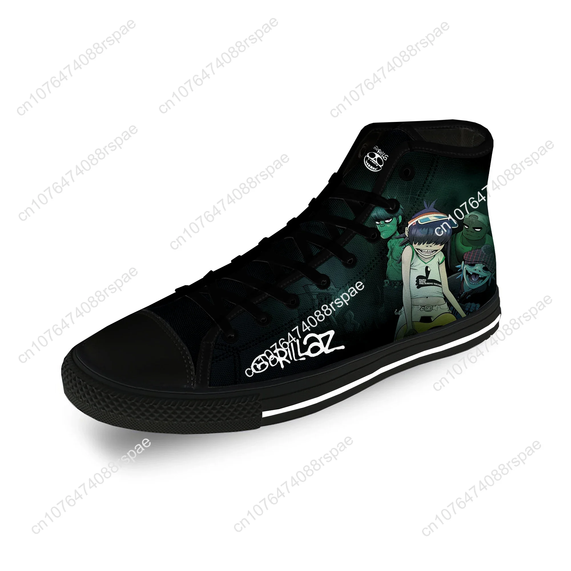 Sapatos de lona alta para homens e mulheres, Gorillaz Rock Band Chakari, tênis leve respirável, moda pano casual legal, estampa 3D