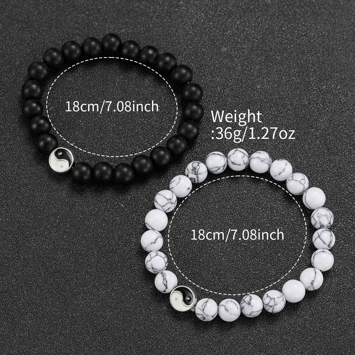 4PCS/Set Women\'s Fashion Watch Silicone Strap Couple Quartz Watch With Black White Bagua Beaded Bracelet