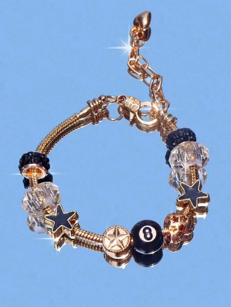 

Black 8 Ball Star Charm Bracelet Vintage Street Style Fashion Jewelry