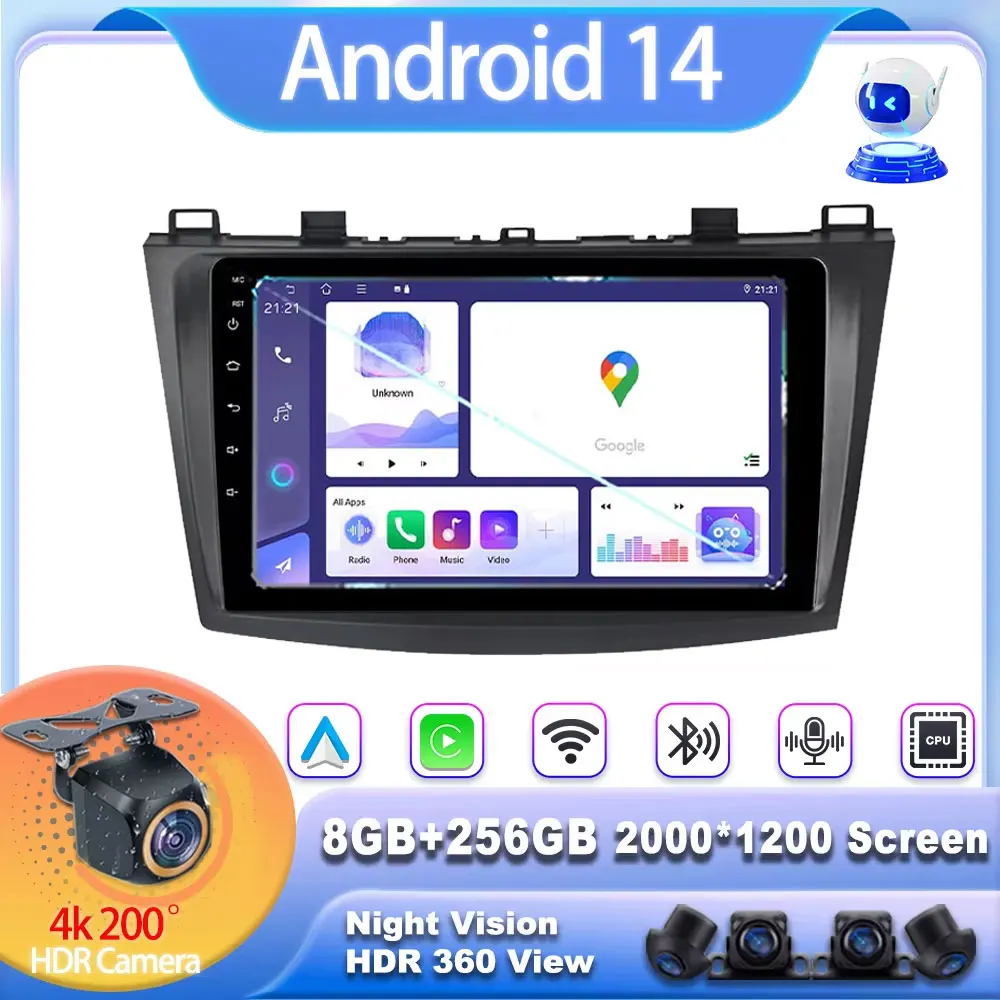 

2Din Car Radio Android 14 For Mazda 3 2009 2010 2011 2012 2013 Navigation Stereo Head Unit Multimedia Play GPS 5G NO 2DIN DVD