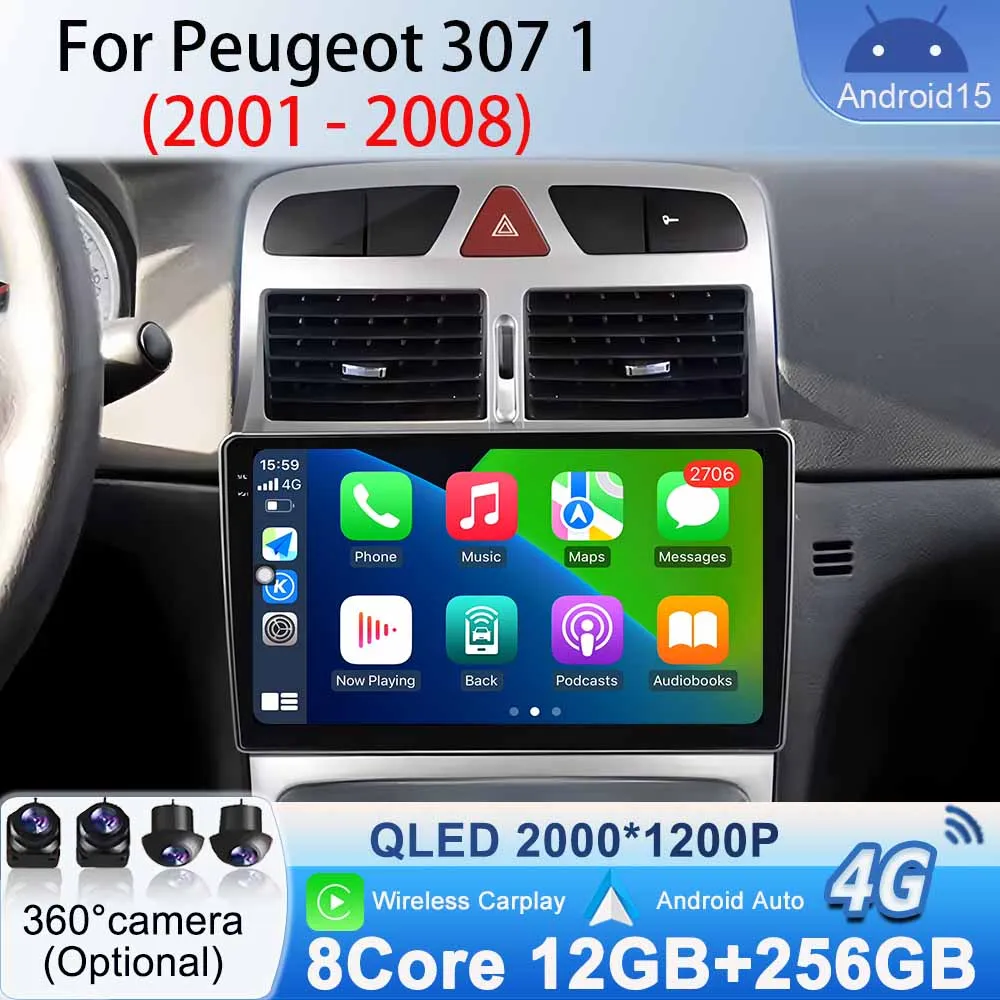 

Navigation Multimedia video Player for Peugeot 307 307CC 307SW 2001-2008 Carplay Android Auto Car Radio Stereo DSP Android 15 BT