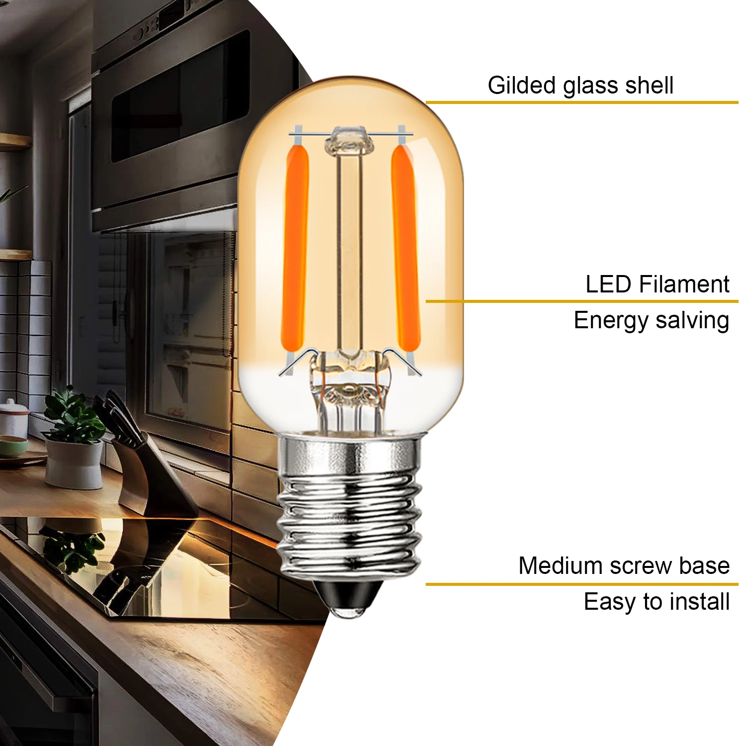 T22 żarówka Led 12V 24V żarówka E12 1W Vintage Retro Tubulous wisiorek ciepły biały bursztynowy szklany dekoracyjne światła wewnętrzny