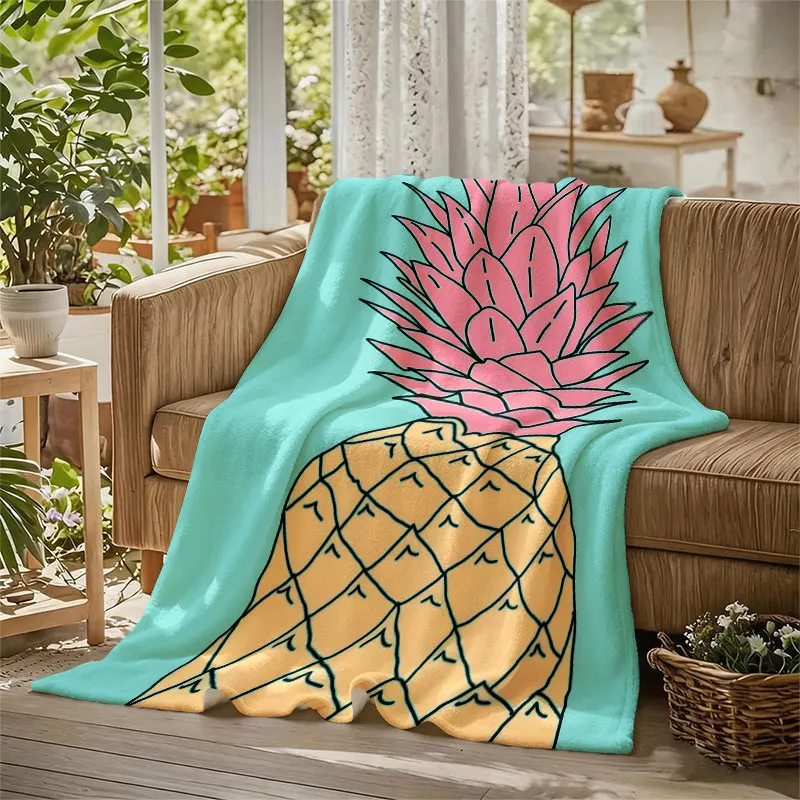 Pink Pineapple Mint Flannel Blanket Perfect for Sofa Office Bed Travel Sleep Read Relax Camping Four Season Use