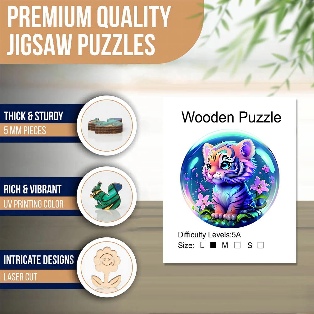 Tiger Wooden Puzzle for Jigsaw lover, Uniquely Irregular Animal Shape Puzzles Wooden Toys, Christmas Birthday Gift Home Decor