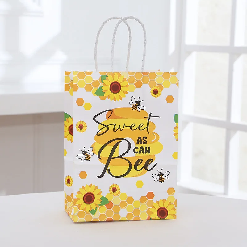 6pc Sunflower Honey Bees Theme Gift Packing Bag Paper Candy Favor Box Shopping Tote for Birthday Baby Shower Wedding Party Decor