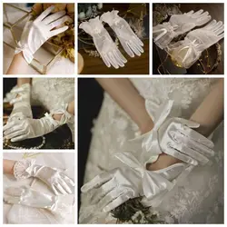 1 Pair Marie Cat Cos White Satin Gloves Wedding Mesh Elegant Bow Knot Gloves Sweet Short Glove Lace Gloves Women Ladies/Girls