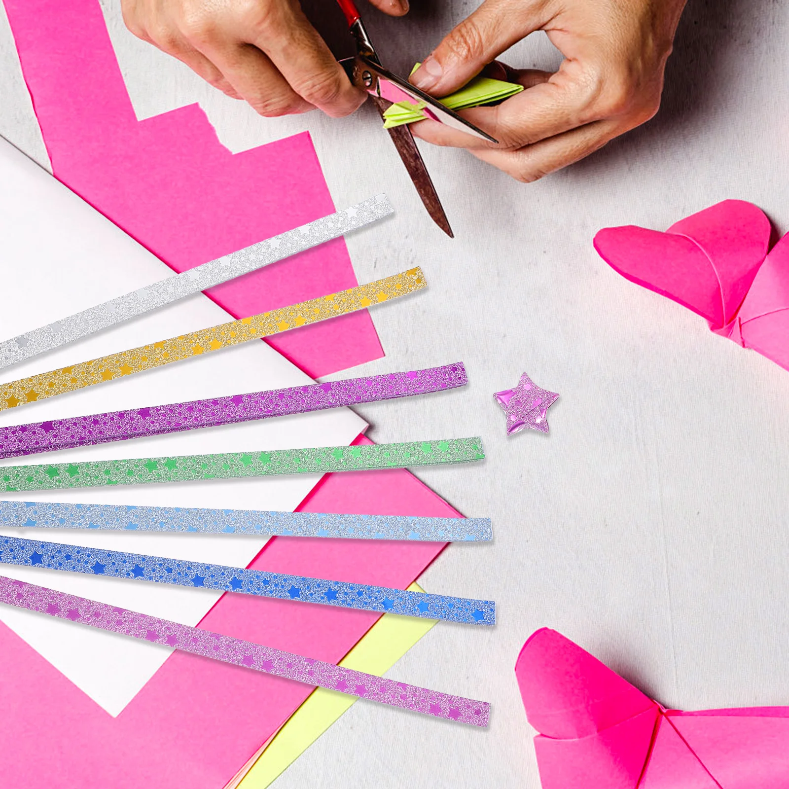 

140pcs Five Pointed Star Origami Paper Strips Seven Color Mixed DIY Craft Supplies Holiday Decorations Easy Fold Photo Props