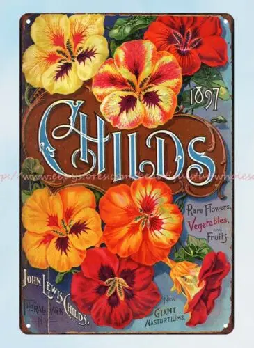 wall art Nasturtiums garden flower John Lewis Childs 1897 metal tin sign