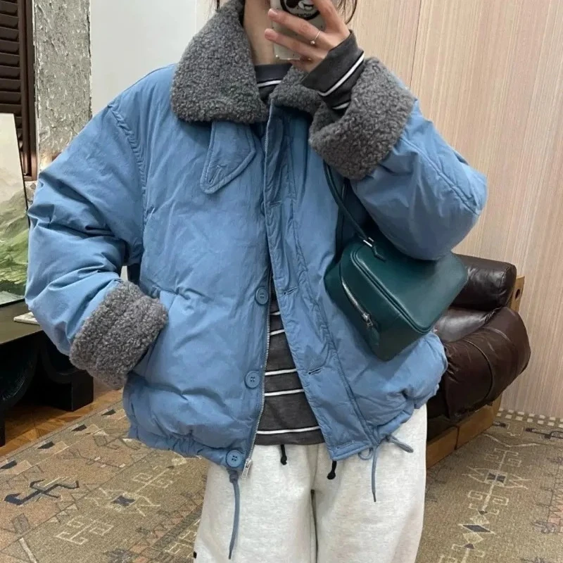

Женская хлопковая куртка с воротником из овечьей шерсти и модным дизайном, свободная зимняя повседневная хлопковая куртка 2025 года