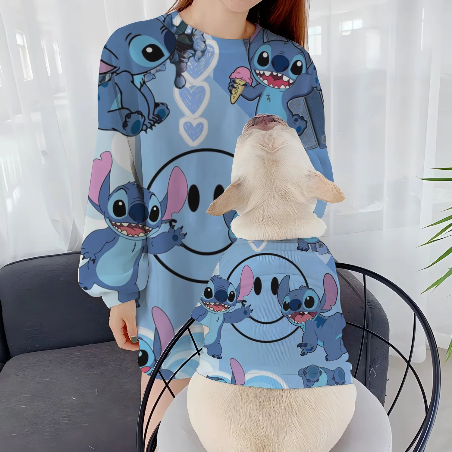 Casual Sweatshirts Autumn Clothes Disney Women's Stitch Clothing Parent-Child Fall 2024 Winter Puppy Long Sleeve Pet Round Neck