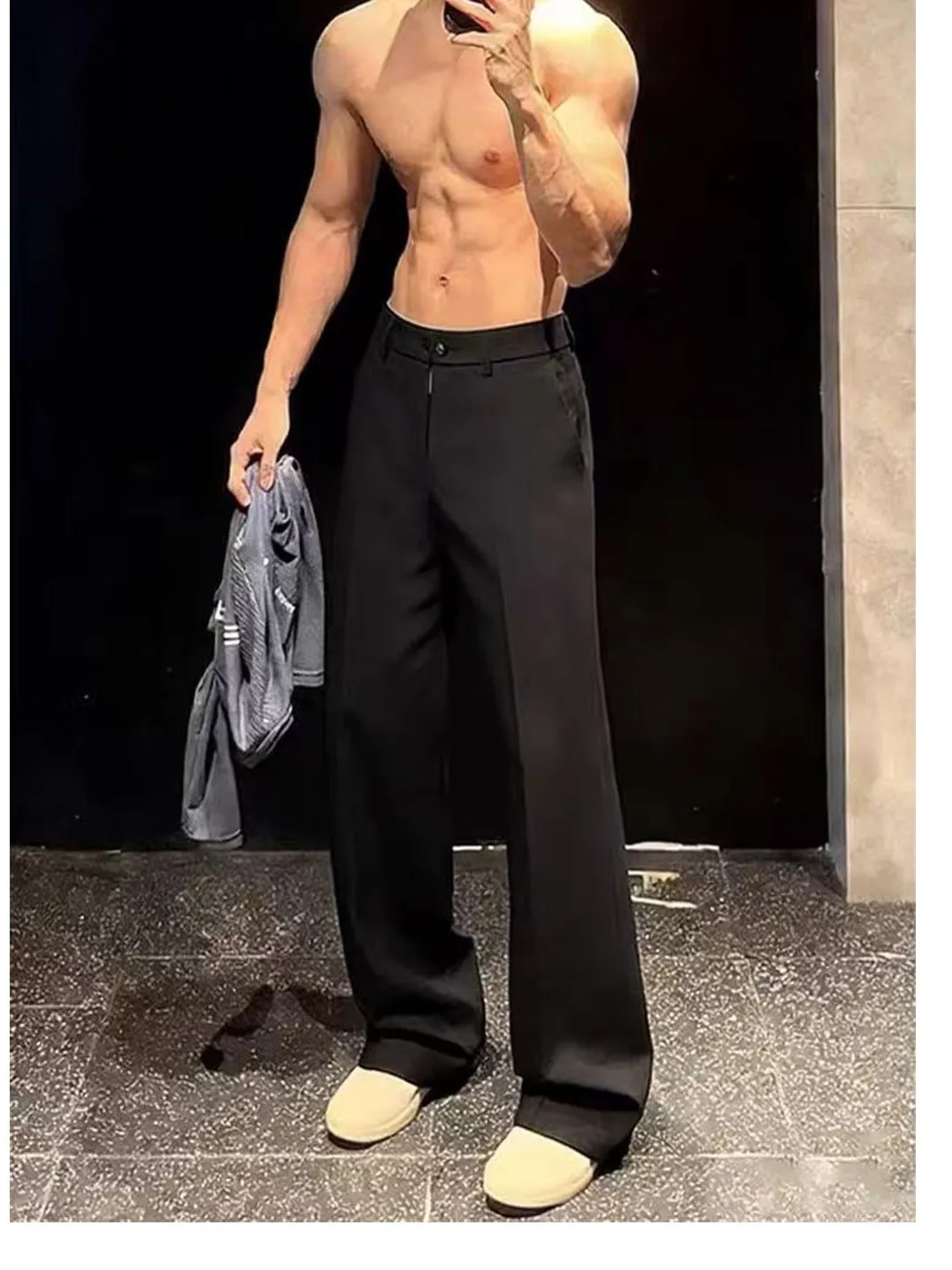 

Cleanfit Men's Straight Leg Casual Pants Bla Spring High Street Micro Flared Trousers Saised Waist Knife